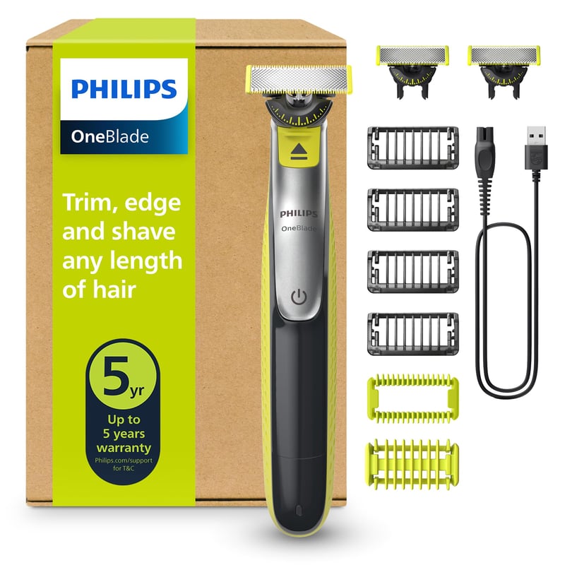 PHILIPS OneBlade 360 elektrický holiaci strojček na tvár a telo, zastrihávač brady, 2× 360 čepeľ, 4× hrebeň na strnisko, 1× súprava na telo QP2834/31