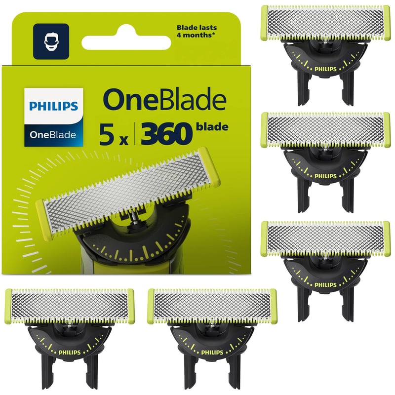 Lamă de schimb originală Philips OneBlade 360 – Compatibilă cu toate modelele OneBlade și Pro, 5 buc. (QP450/50)