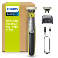 Aparat de ras și tuns electric Philips OneBlade 360 Face QP2734/30 - 2x lamă de schimb 360, pieptene reglabil 5-în-1, utilizare umedă și uscată, baterie USB 1