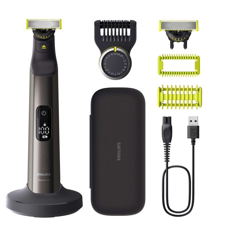 Elektrický holiaci strojček, zastrihávač a telový groomer Philips OneBlade Pro 360 Face & Body, 2x 360 čepeľ, presný hrebeň, 2x nadstavec na telo, cestovné puzdro, nabíjacia stanica (QP6652/30)