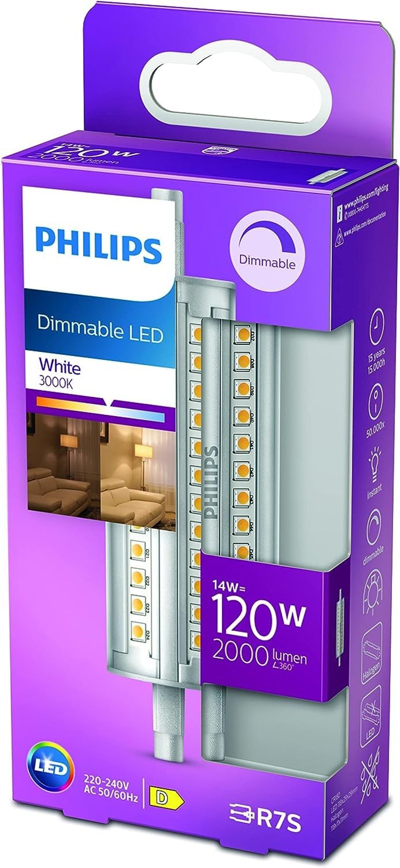 Philips R7S LED štapićasta žarulja 118 mm (zamjena za 120 W), prigušiva, neutralna bijela svjetlost, štedljiva, dug životni vijek