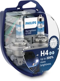 LED žiarovka do svetlometov Philips RacingVision GT200 H4, +200 % bieleho svetla, sada 2 ks 1