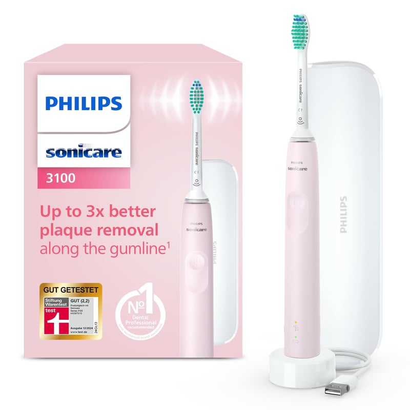 Periuță de dinți electrică Philips Sonicare Seria 3100 cu tehnologie sonică, senzor de presiune, etui de călătorie, HX3673/11, roz (Sugar Rose)