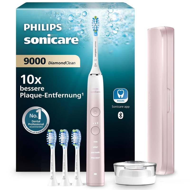 Periuță de dinți electrică Philips Sonicare DiamondClean 9000 HX9911/79 - Roz, cu 4 capete de periaj C3 Premium Plaque Control, Tehnologie sonică