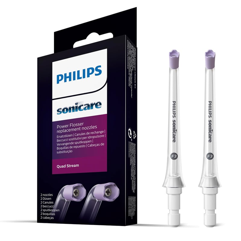 Capăt de duș bucal Philips Sonicare F3 Quad Stream HX3062/00 - Capete de schimb compatibile cu Power Flosser fără fir, 2 bucăți, alb