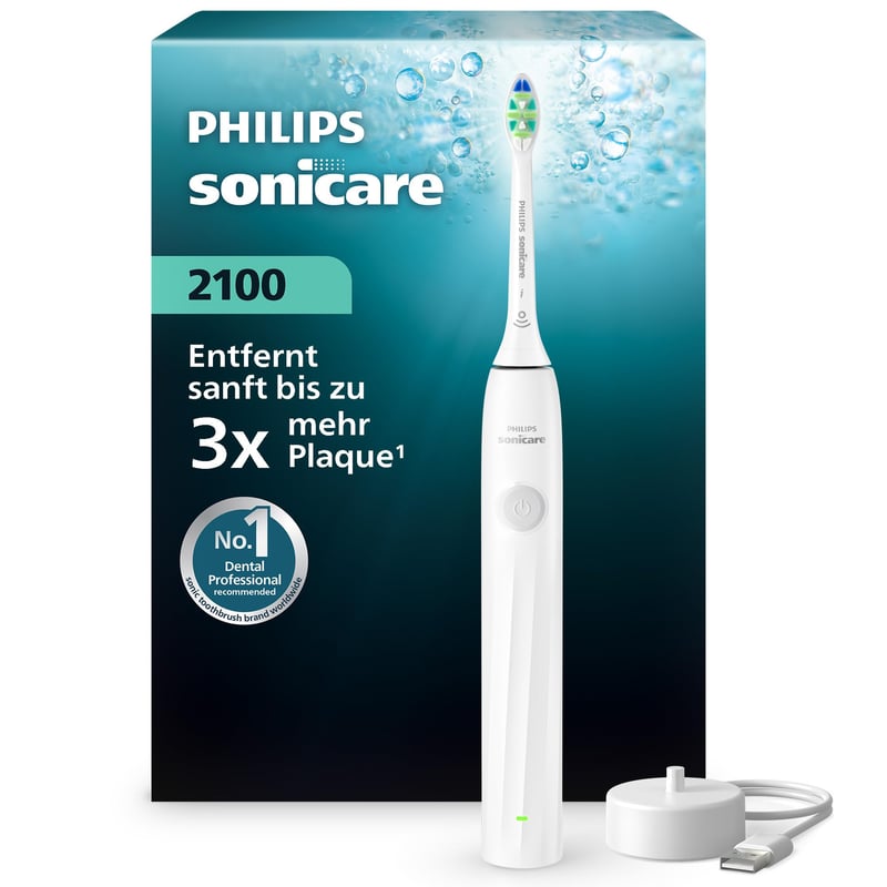 Periuță de dinți electrică Philips Sonicare Seria 2100 HX4021/01 - Periuță de dinți sonică, 2 intensități, EasyStart, SmarTimer, autonomie baterie 14 zile, alb