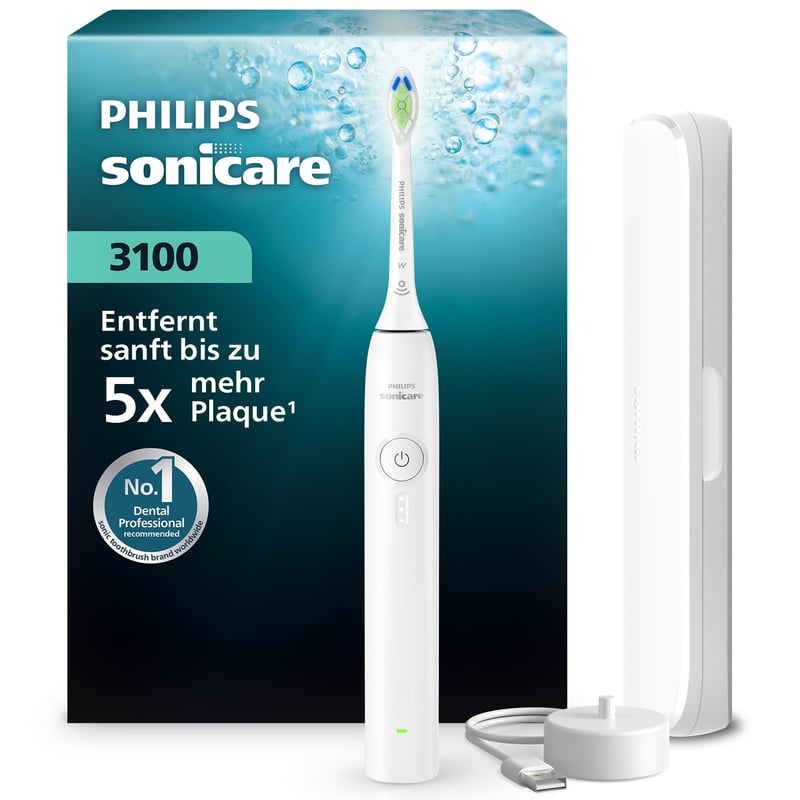 Periuță de dinți electrică Philips Sonicare Seria 3100 HX4033/21 – senzor de presiune, 3 trepte de intensitate, EasyStart, SmarTimer, autonomie 14 zile, etui de transport, albă