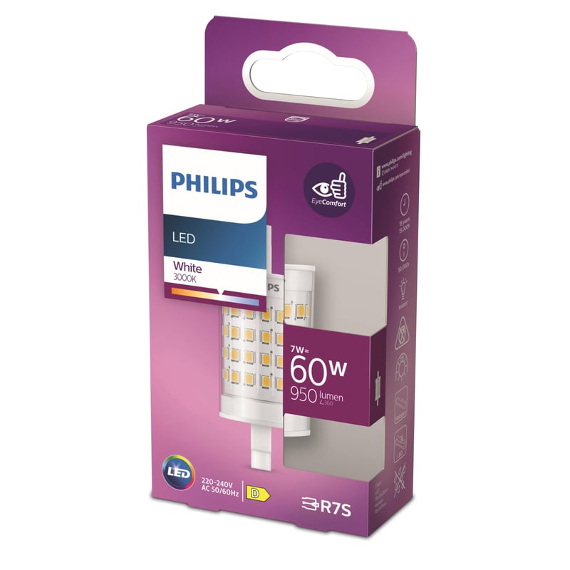 LED žiarovka Philips Standard 60W - 78 mm, pätica s 2 kontaktmi, teplá biela (3000K)