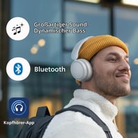 Philips TAH5219WT/00 Ľahké bezdrôtové slúchadlá na uši Bluetooth, biele – 65 hodín výdrže batérie, prirodzený zvuk, dynamické basy, nabíjanie cez USB-C, mäkké puzdro 7