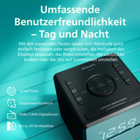 Radio cu alarmă Philips TAR4650 DAB+ FM cu funcție de alarmă dublă, port USB și cablu multiplu 5