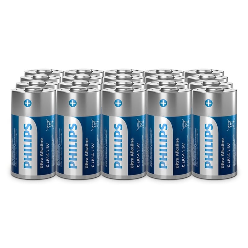 Batérie Philips Ultra Alkaline C LR14 – Kompatibilné s baterkami a hračkami, balenie 20 ks