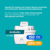 Cană filtrantă Philips + 4 filtre de schimb Anticalcar, debit rapid, temporizator electronic, reducere duritate apă 50%, 2,6 L 2