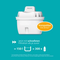 Cană filtrantă Philips + 4 filtre de schimb Anticalcar, debit rapid, temporizator electronic, reducere duritate apă 50%, 2,6 L 6