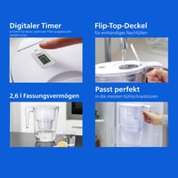 Cană filtrantă Philips + 4 filtre de schimb Anticalcar, debit rapid, temporizator electronic, reducere duritate apă 50%, 2,6 L 5