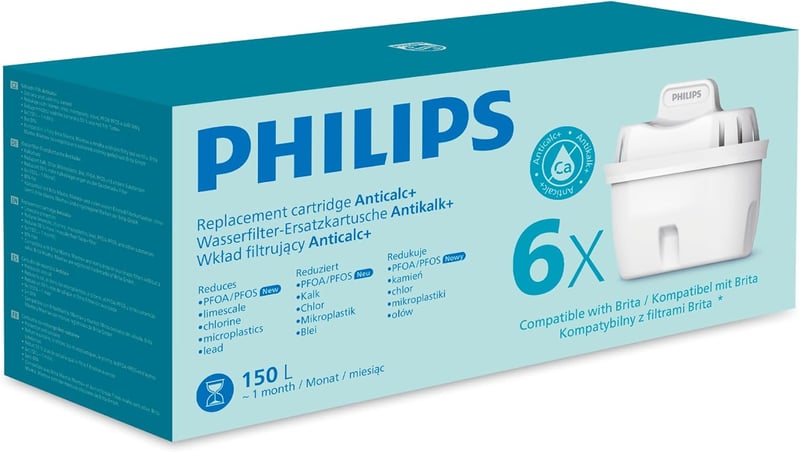 Philips Water Lágyító Vízszűrő Patron 6db Brita Kompatibilis - Pack of 6, Anti-limescale +