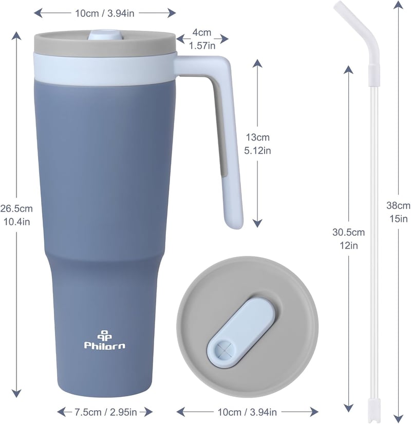 Philorn Termikus Ivópalack 1,2L Szívószállal, Rozsdamentes Acél Termoszos Pohár Fedéllel