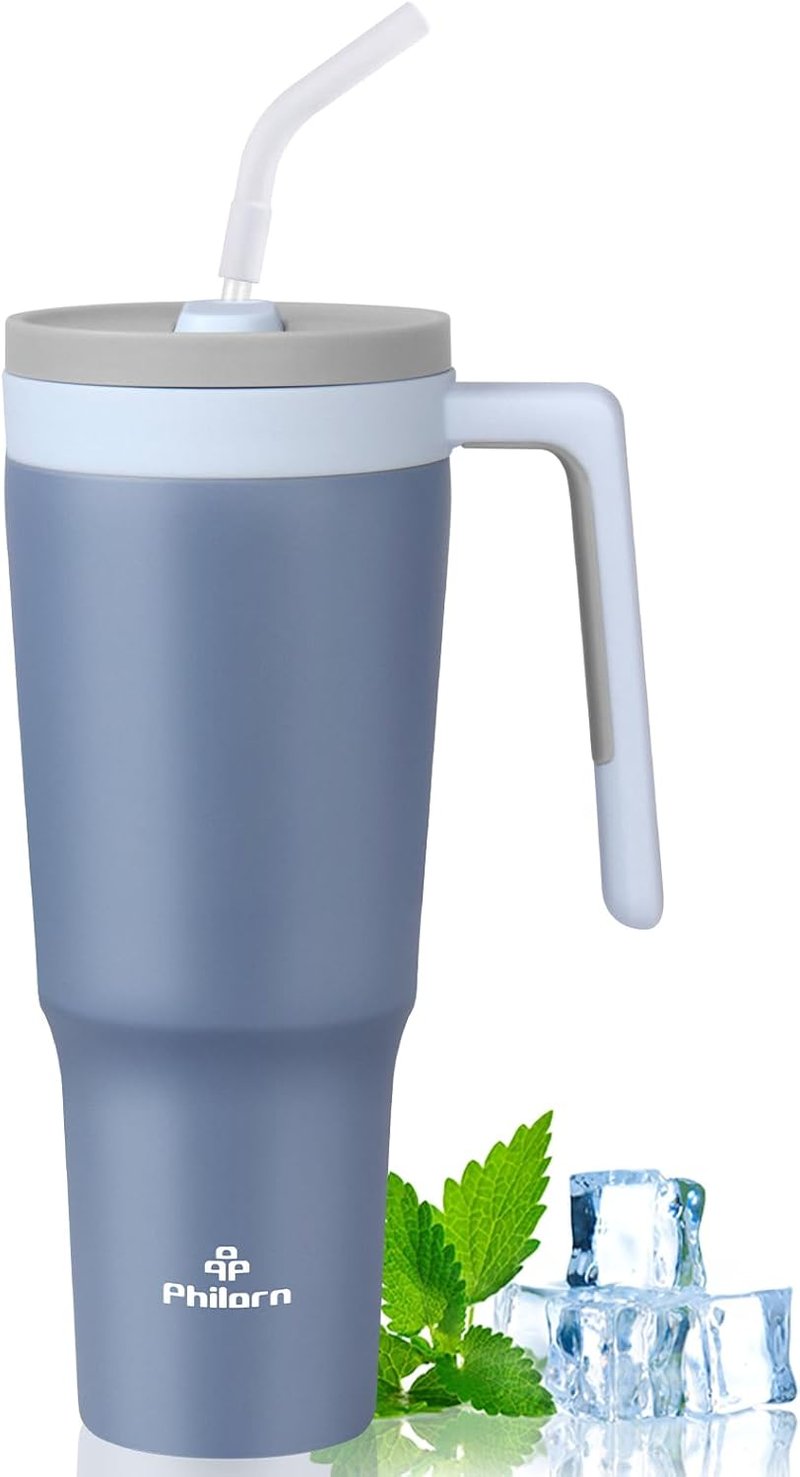 Philorn Termikus Ivópalack 1,2L Szívószállal, Rozsdamentes Acél Termoszos Pohár Fedéllel