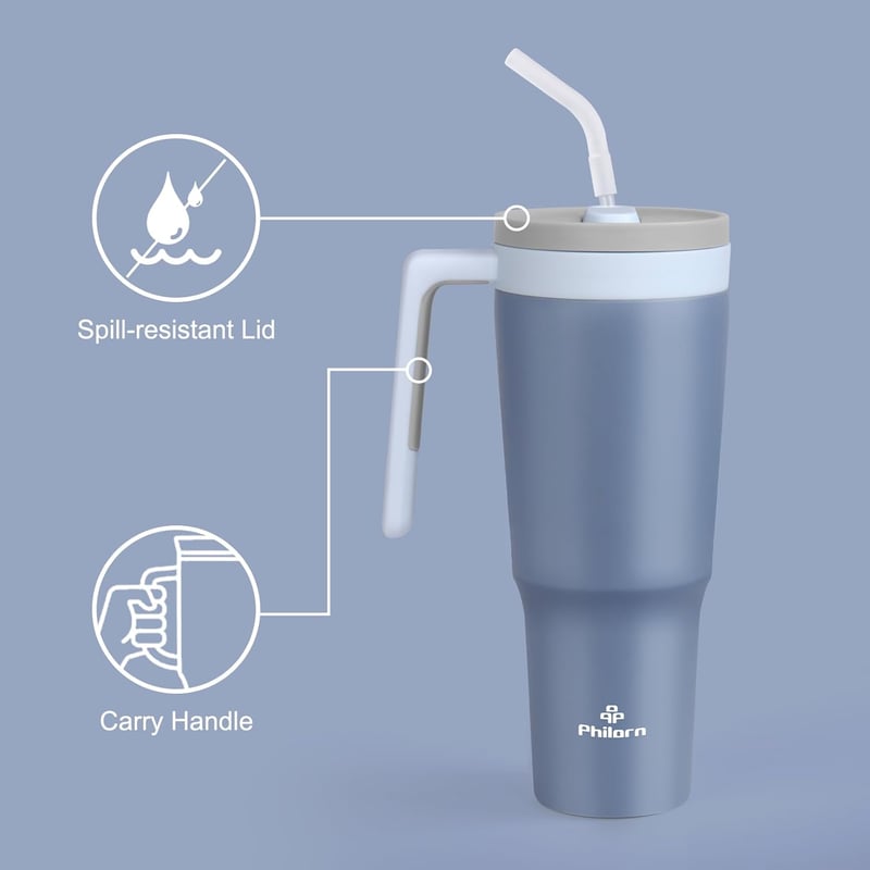 Philorn Termikus Ivópalack 1,2L Szívószállal, Rozsdamentes Acél Termoszos Pohár Fedéllel