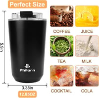 Philorn Termikus Kávésbögre 380ml Rozsdamentes Acél Szivárgatásmentes Fekete 6