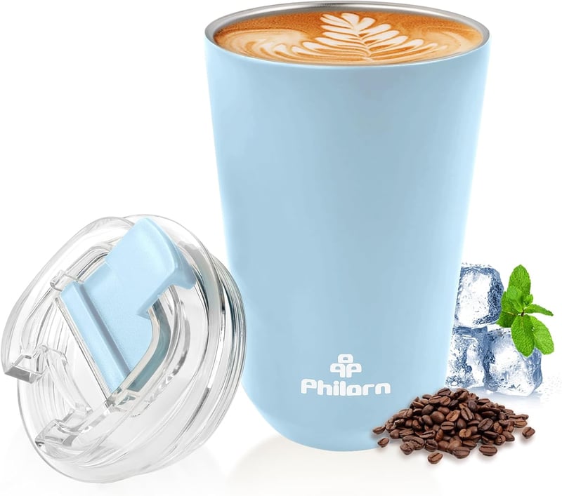 Philorn Termikus Kávésbögre 380ml Rozsdamentes Acél Szivárgásmentes Világoskék