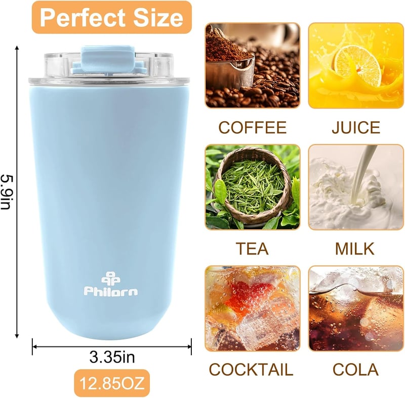 Philorn Termikus Kávésbögre 380ml Rozsdamentes Acél Szivárgásmentes Világoskék