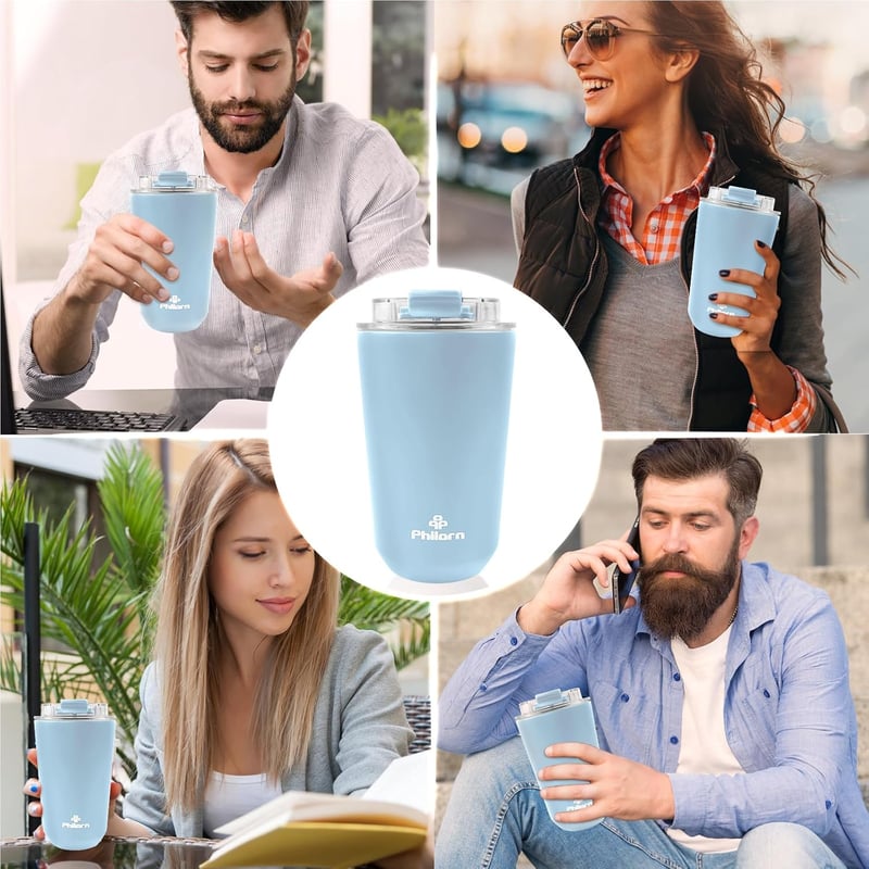 Philorn Termikus Kávésbögre 380ml Rozsdamentes Acél Szivárgásmentes Világoskék