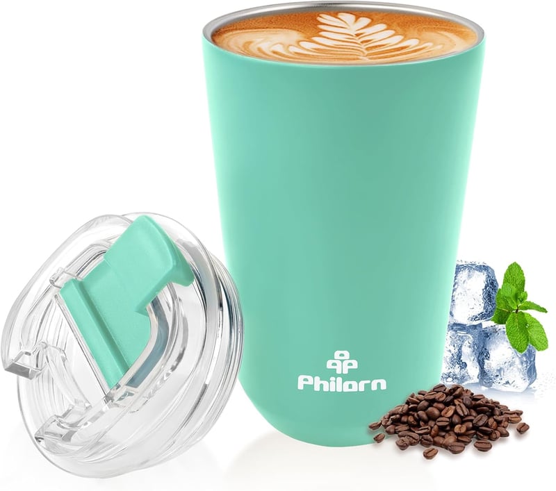 Philorn Termikus Kávéspohár 380ml Rozsdamentes Acél Zöld Szívódó Fedéllel