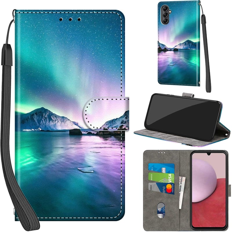 Kožené puzdro na telefón PHINIENLAND pre Samsung Galaxy A14 4G/5G – farba Aurora, s magnetickým zatváraním, priehradkou na karty a funkciou stojana