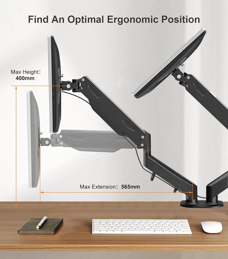 Pholiten Dual Monitor Stand 17-27" Gázrugós Monitortartó Két Képernyőhöz