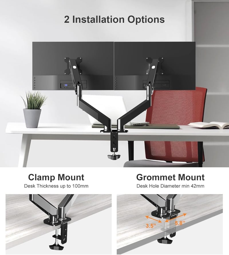 Pholiten Dual Monitor Stand 17-27" Gázrugós Monitortartó Két Képernyőhöz