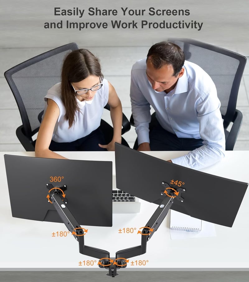 Pholiten Dual Monitor Stand 17-27" Gázrugós Monitortartó Két Képernyőhöz