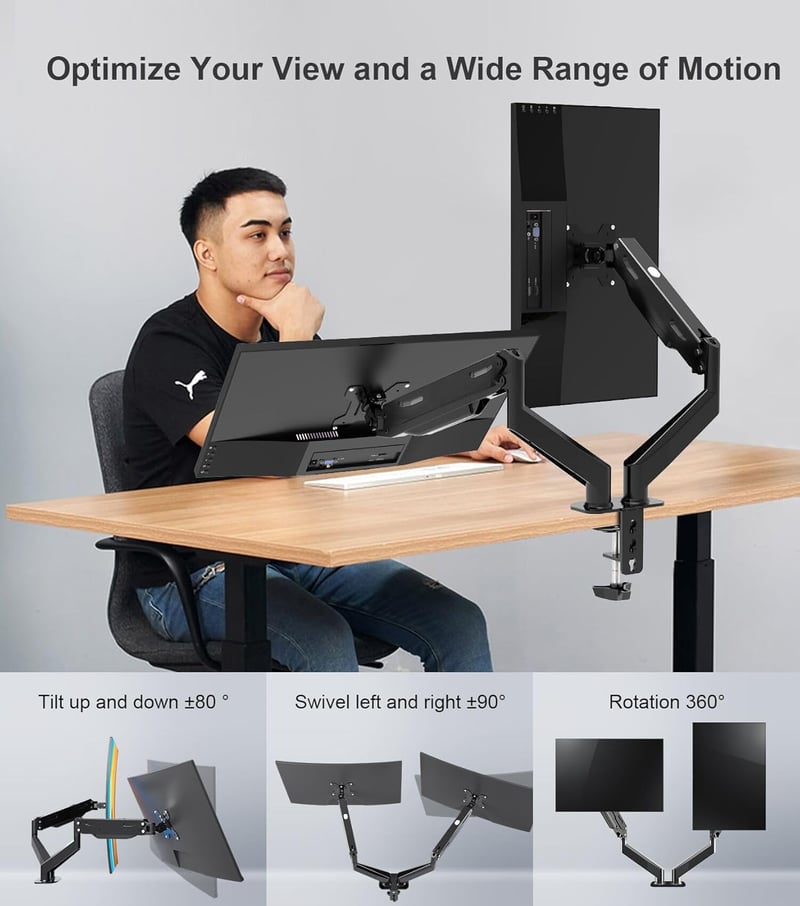 Pholiten Dual Monitor Stand 17-27" Gázrugós Monitortartó Két Képernyőhöz