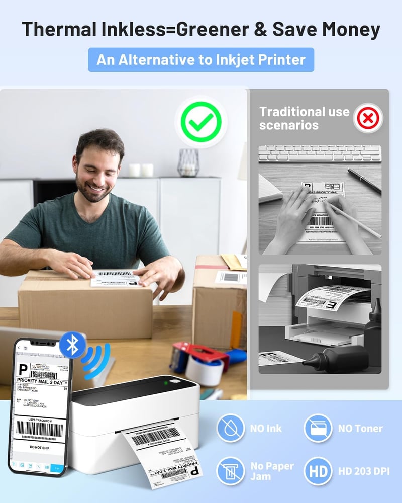 Phomemo Bluetooth Címkenyomtató 4x6 Hőnyomtatós Szállítási Címke Nyomtató eBay Amazon Etsy Shopify Vinted DHL UPS Fekete Fehér