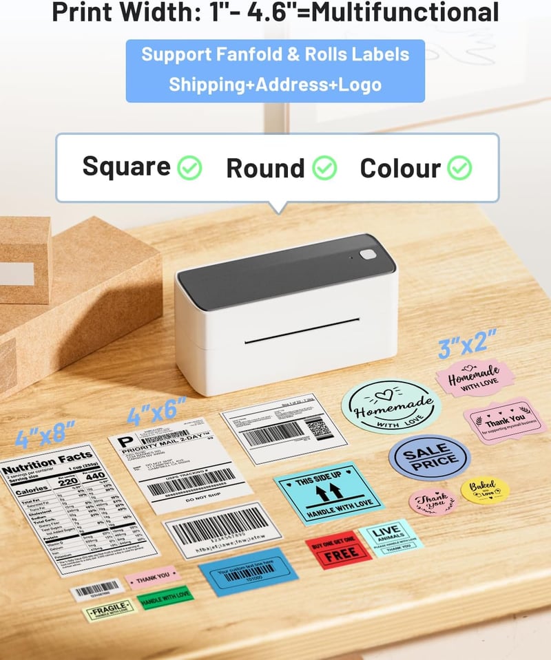 Phomemo Bluetooth Címkenyomtató 4x6 Hőnyomtatós Szállítási Címke Nyomtató eBay Amazon Etsy Shopify Vinted DHL UPS Fekete Fehér