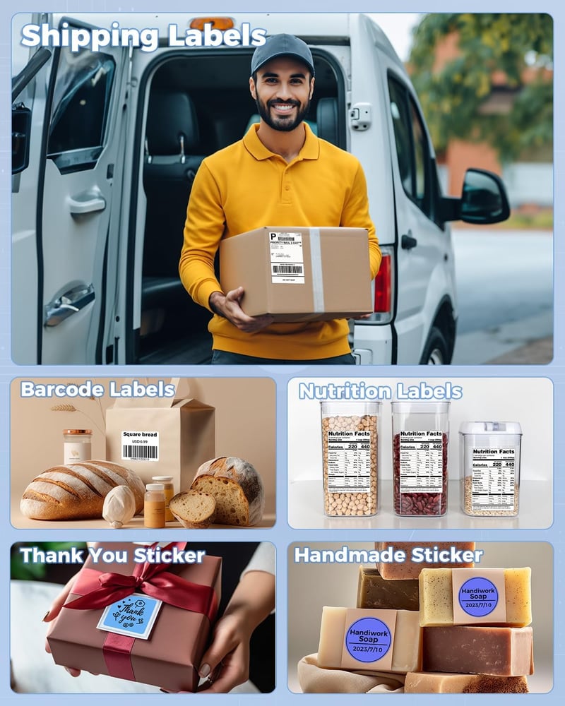 Phomemo D520BT Bluetooth Címkenyomtató - Kék Termál Címkéző 10x15 cm DHL Csomagokhoz, Kompatibilis Amazon, Ebay, Shopify, FedEx, UPS