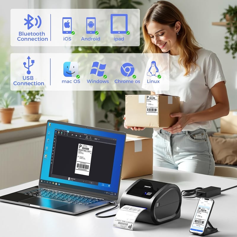 Phomemo D520BT Bluetooth Termál Címkenyomtató 4x6 Szállítási Címkék DHL FedEx Kompatibilis iOS Android Windows Mac
