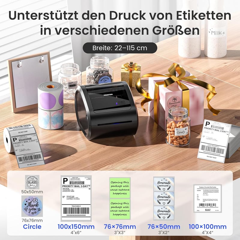 Phomemo D520BT Bluetooth Termál Címkenyomtató 4x6 Szállítási Címkék DHL FedEx Kompatibilis iOS Android Windows Mac