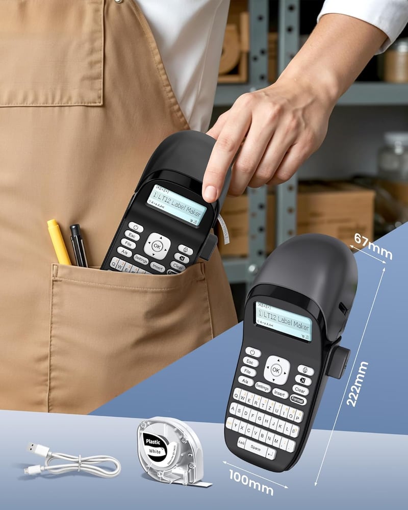 Phomemo LT12 hordozható Bluetooth címkenyomtató QWERTZ billentyűzettel