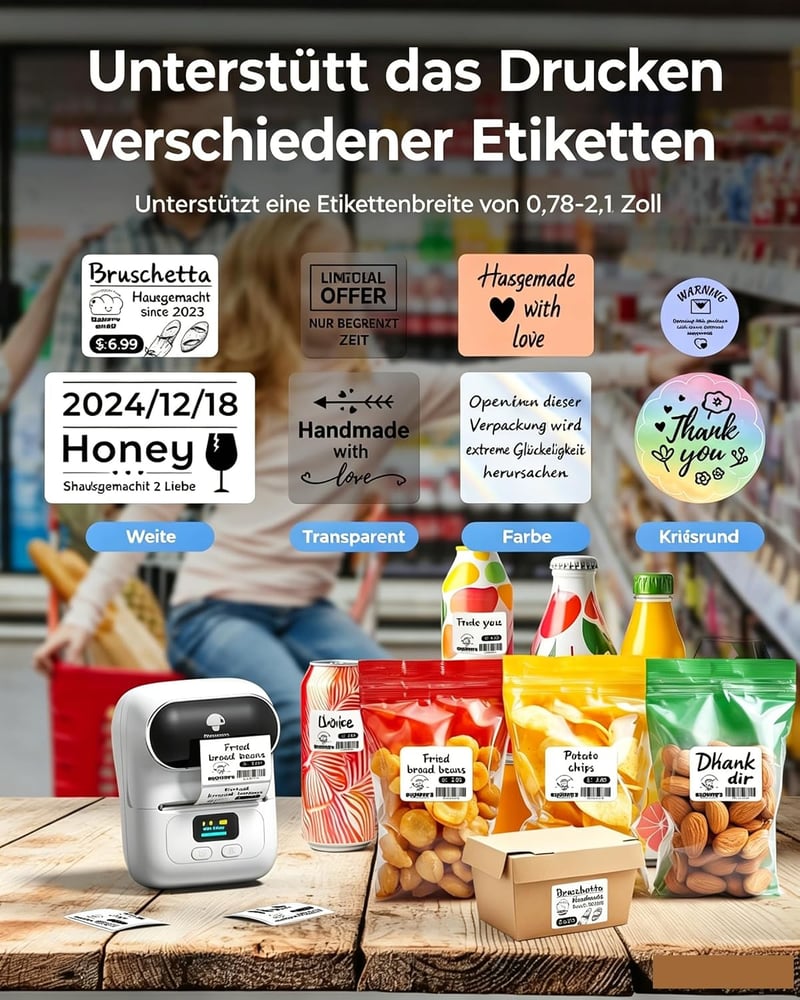Phomemo M110 Bluetooth címkenyomtató önragadós címkékhez, fehér