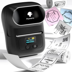 Phomemo M110 Bluetooth termalni pisač naljepnica, samoljepljive, prijenosni, za ispis barkodova, kompatibilan s telefonom i računalom, crni