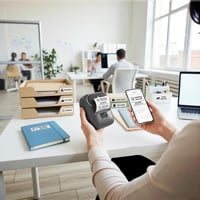 Termálna štítková tlačiareň Phomemo M110, Bluetooth, samolepiaca, prenosná, na tlač čiarových kódov, kompatibilná s telefónom aj PC, čierna 9