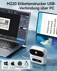 Termálna tlačiareň štítkov Phomemo M220 Bluetooth, prenosná, čiarové kódy, maloobchod, pre malé firmy, kompatibilná s telefónom a PC, biela 4