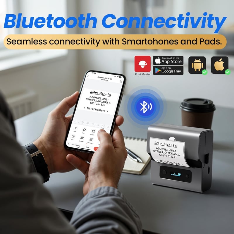 Phomemo M221 Bluetooth Címkenyomtató 3 Tekerccsel - Termikus Nyomtató Barkódhoz