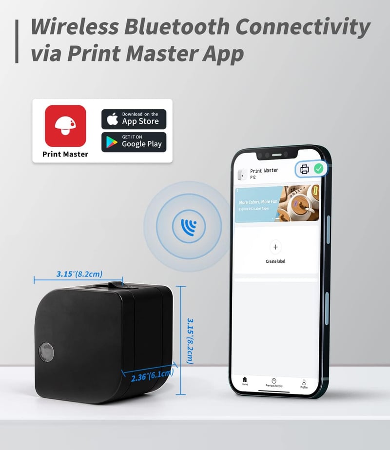Phomemo P12 Mini Bluetooth címkenyomtató szett 3 tekerccsel, öntapadós termékek, iOS Android