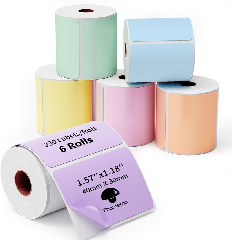 Phomemo színes öntapadós hőcímke tekercs 40x30 mm - 6 tekercs (230 db/tekercs)