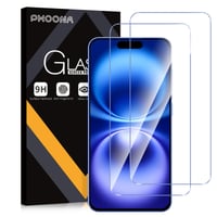 Phoona 2 ks tvrdené sklo na iPhone 16, tvrdosť 9H, 0,33 mm, HD priehľadné, odolné voči poškriabaniu, fólia bez bublín 1
