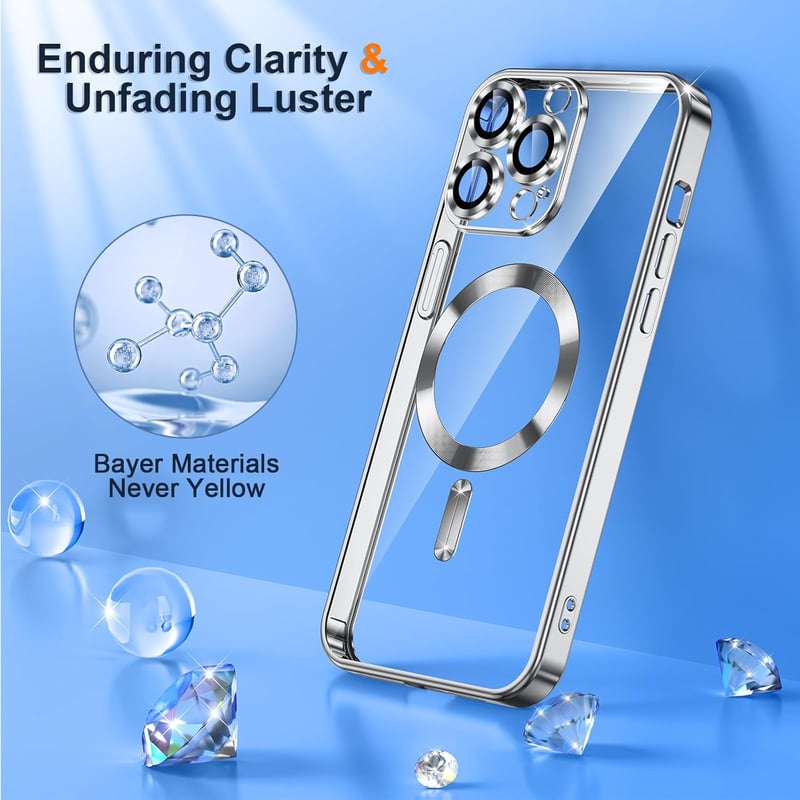 Phoona iPhone 15 Pro Max mágneses tok, ütésálló, vezeték nélküli töltés, ezüst - iPhone 15 Pro Max, silver