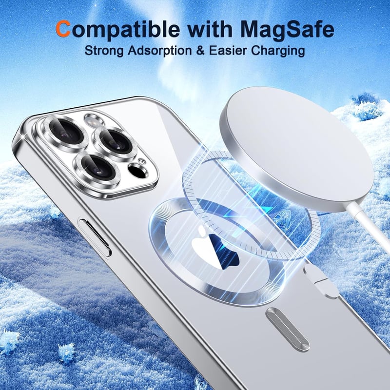 Phoona iPhone 15 Pro Max mágneses tok, ütésálló, vezeték nélküli töltés, ezüst - iPhone 15 Pro Max, silver