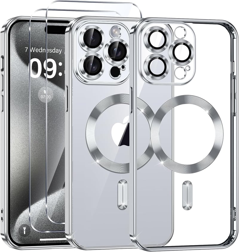 Phoona iPhone 15 Pro Max mágneses tok, ütésálló, vezeték nélküli töltés, ezüst - iPhone 15 Pro Max, silver
