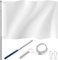 Photect Fehér Zászló Festéshez 90x150 cm - Teleszkópos Zászlórúddal, Sípokkal és Akasztókkal - DIY Poliészter Dekorációs Zászló Szemekkel 1